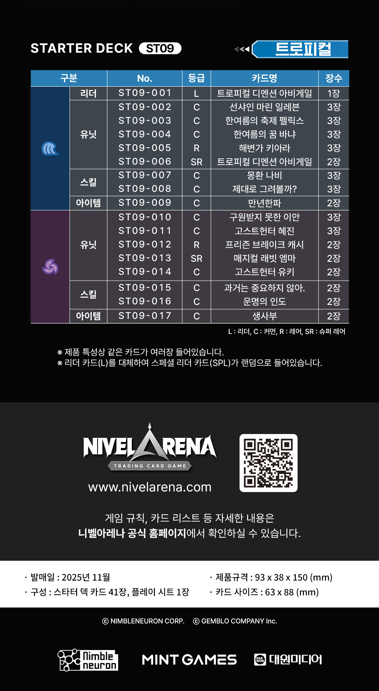 이터널 리턴 니벨아레나 스타터 덱 ST09 <트로피컬> 상세페이지